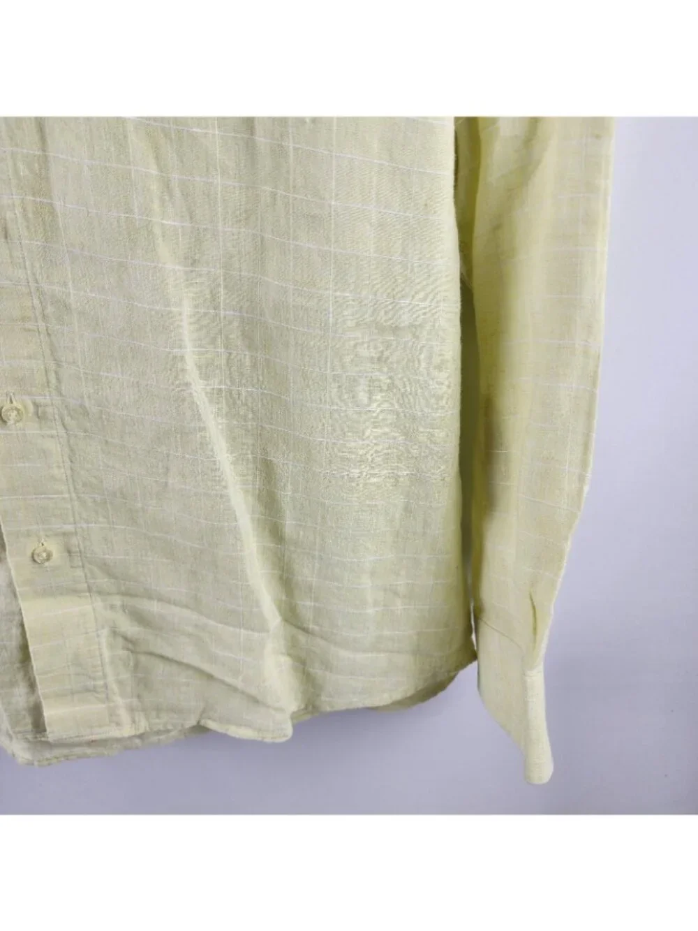 Report Collection Dress Shirt Mens Large Yellow Linen L/S Button Up